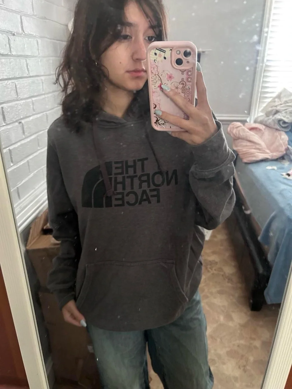 The North Face Charcoal Pullover Hoodie with Logo Tag